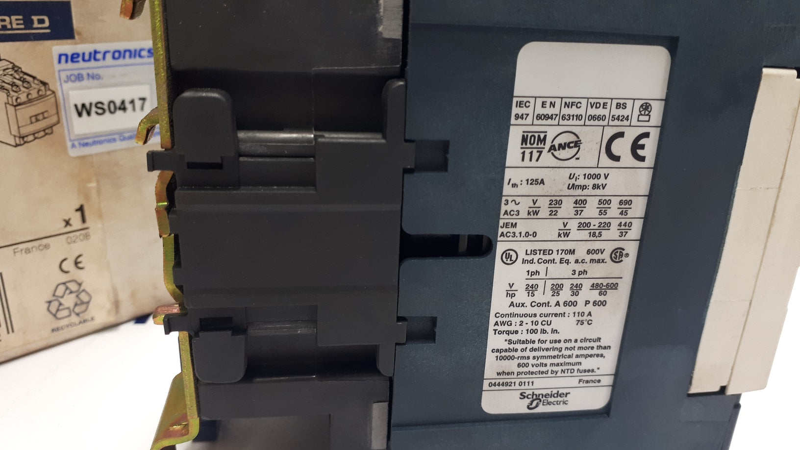 Telemecanique LC1 D80 F7 Schneider TeSys IEC Contactor 65A