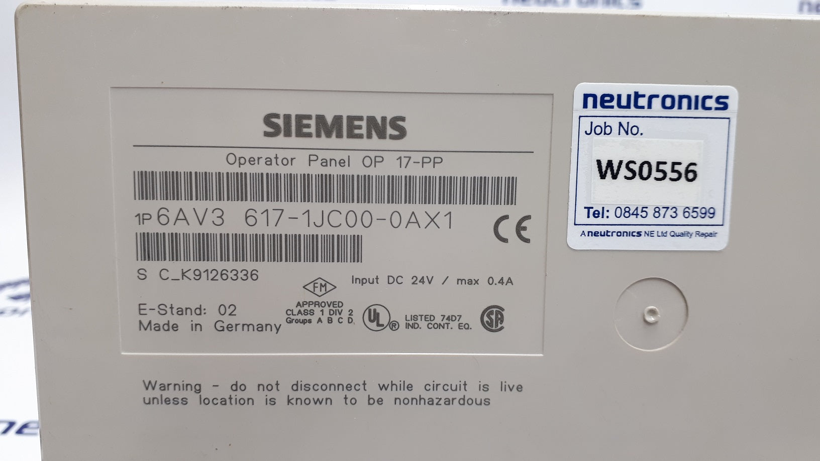 Siemens 6AV3 617-1JC00-0AX1 Simatic OP17-PP HMI Operator Panel
