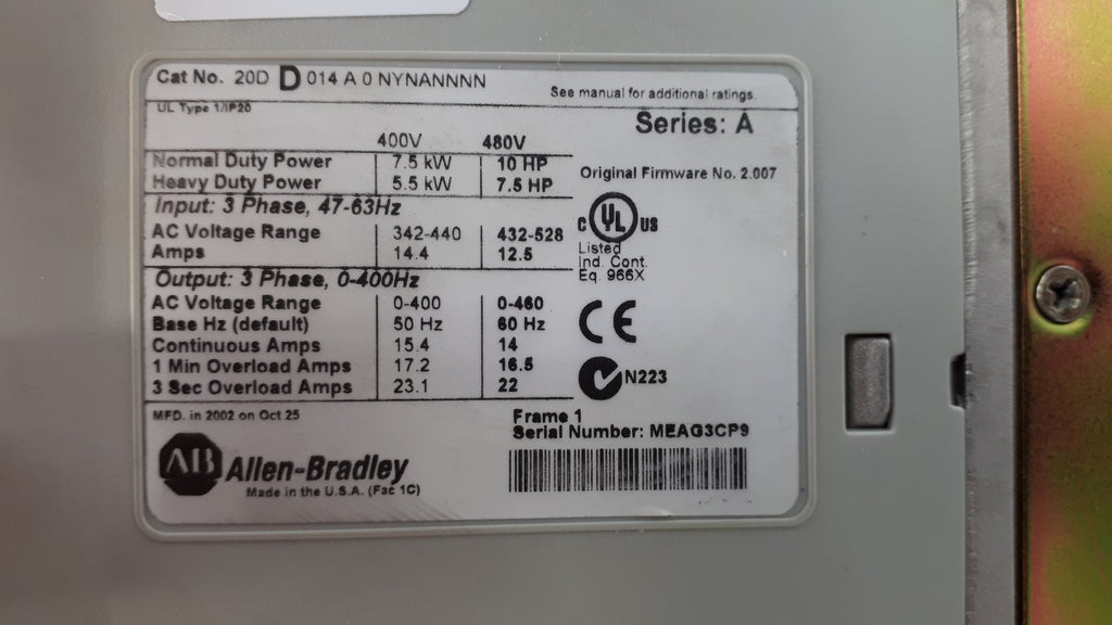 Allen-Bradley 20DD014A0NYNANNNN Powerflex 700S