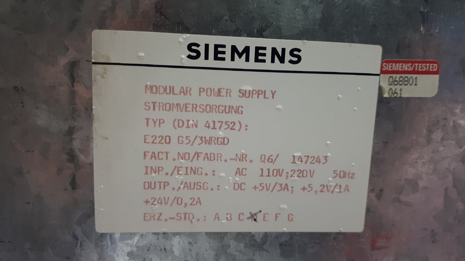 Siemens 6ES5 951-7LB14 Simatic S5 Power Supply Module
