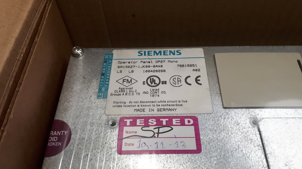 Siemens 6AV3627-1JK00-0AX0 Simatic OP27 Mono Operator Panel