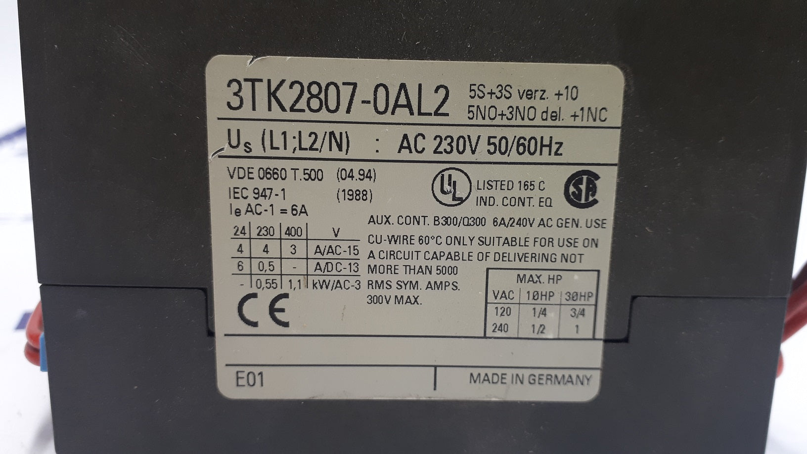 Siemens 3TK2807-0AL2 Backup Combination Unit