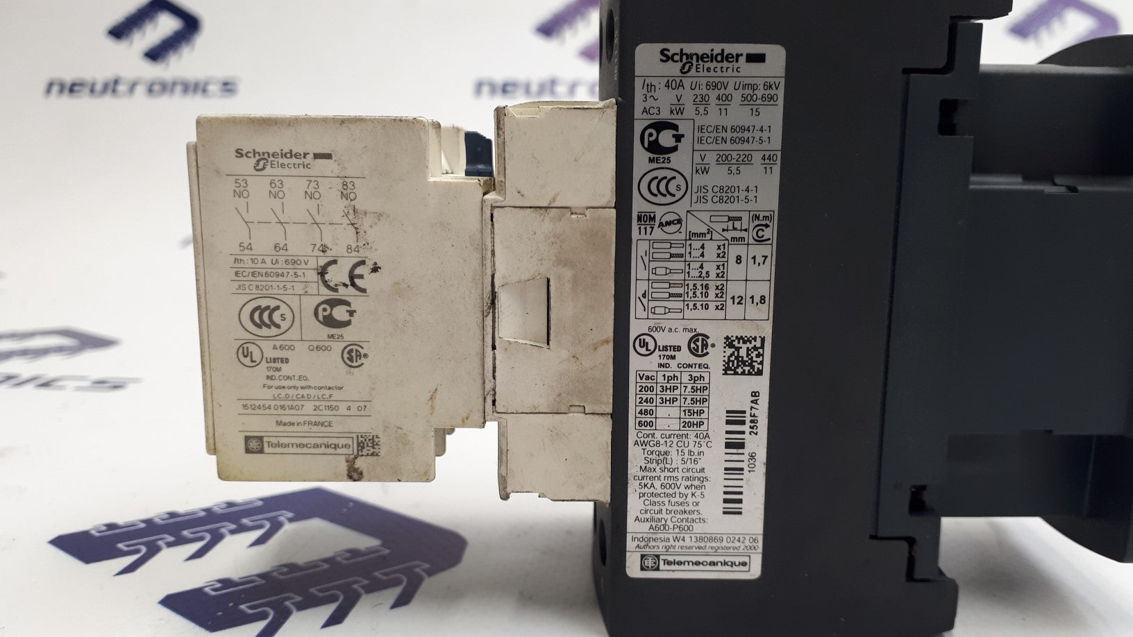 Schneider Electric LADN40 / LCI D258 Contactor and Auxilliary Block