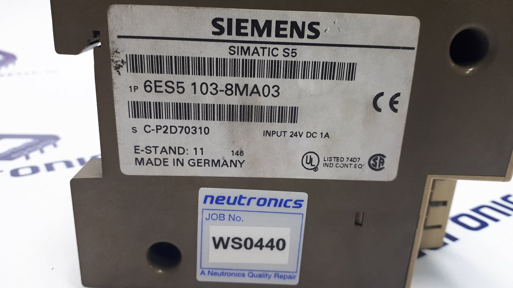 Siemens 6ES5 103-8MA03 Simatic S5-100U CPU 103 Processor Module