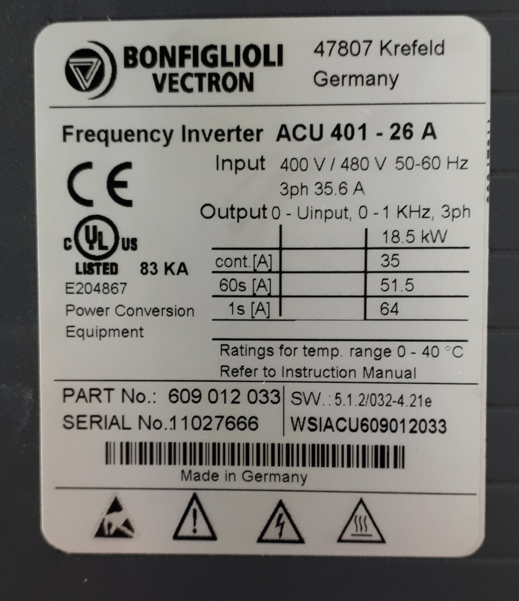 Bonfiglioli Vectron ACU 401-26A 609012033 Frequency Inverter ACU 401-26A