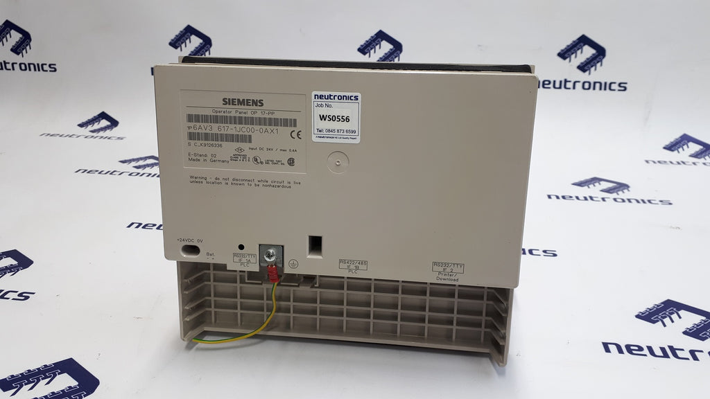 Siemens 6AV3 617-1JC00-0AX1 Simatic OP17-PP HMI Operator Panel