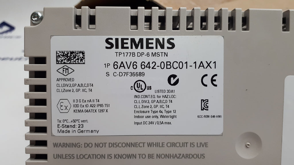 Siemens 6AV6642-0BC01-1AX1 Simatic TP177B 6" Touch Panel